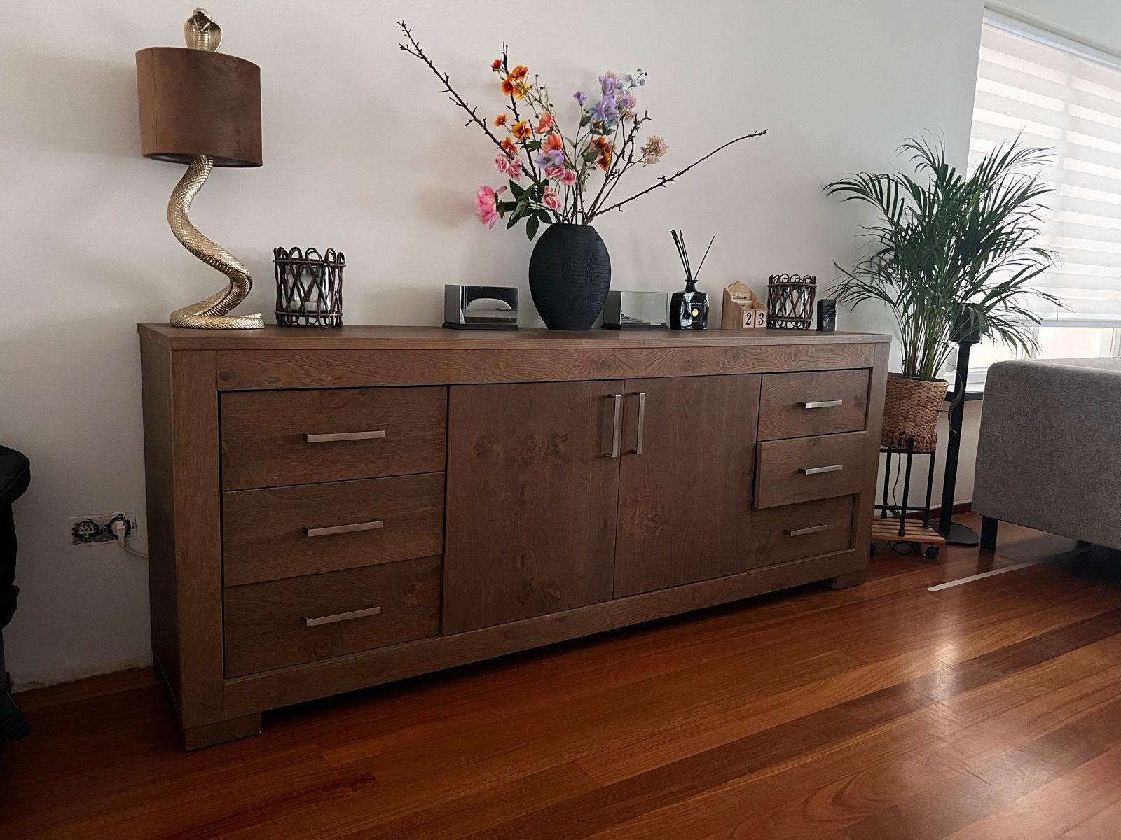 Mooi robuust houten dressoir met veel opbergruimte, Ophalen, Gebruikt, Teakhout, Met lade(s)