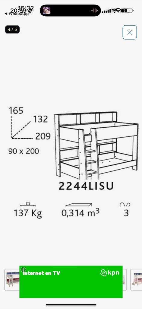 Stapelbed, Gebruikt, 90 cm, Tweepersoons, Ophalen of Verzenden