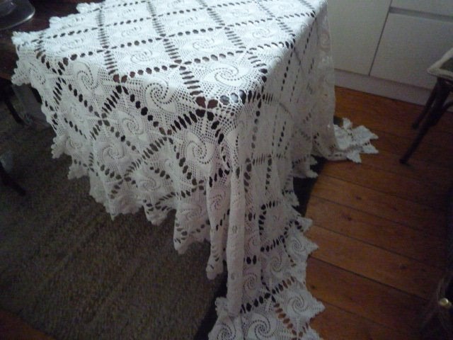 Prachtig gehaakt offwhite sprei-gordijn-tafelkleed 250x205, Ophalen of Verzenden