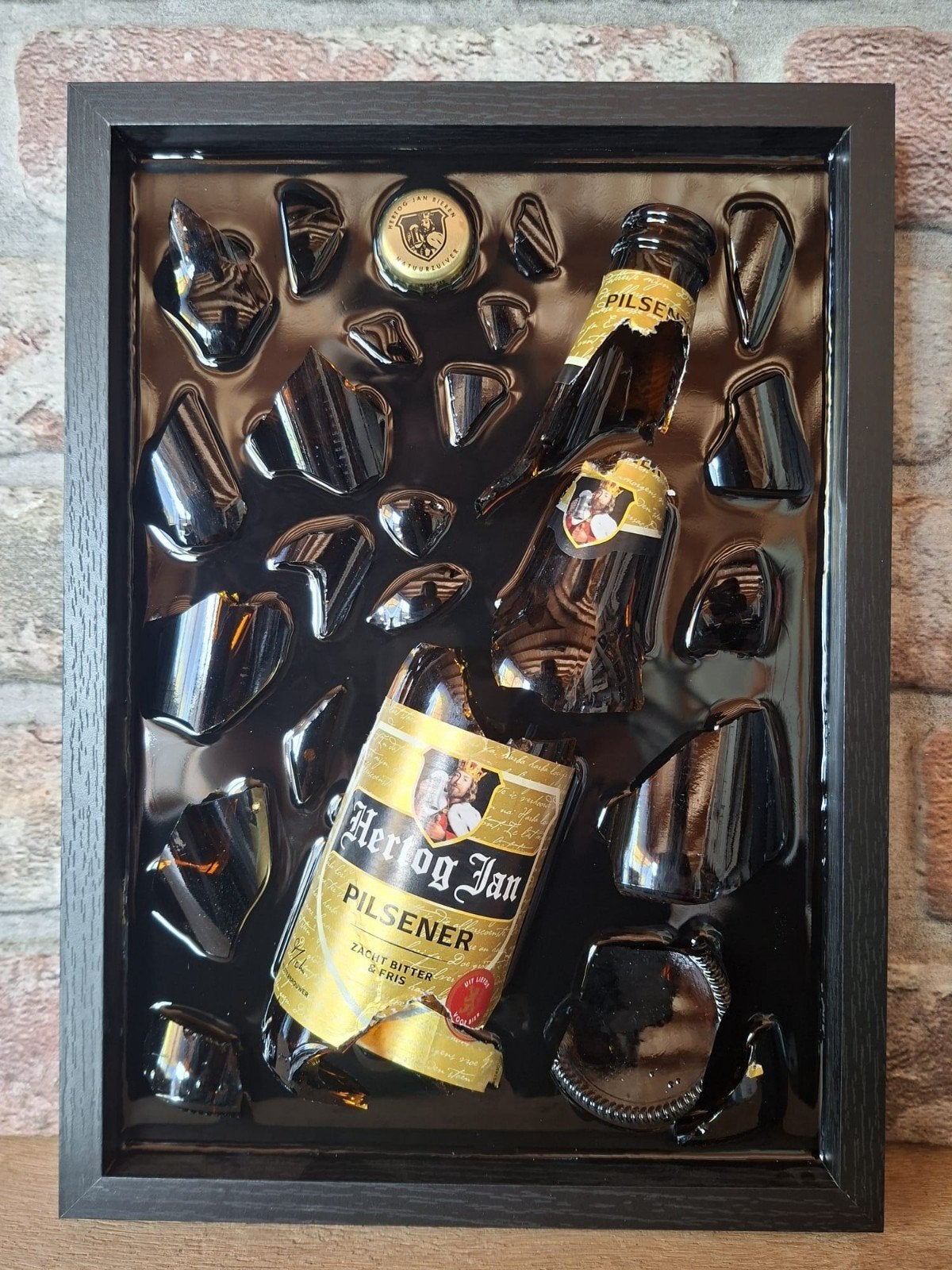 Hertog Jan flesje verwerkt in een lijst 23x33 met Epoxy, Ophalen of Verzenden