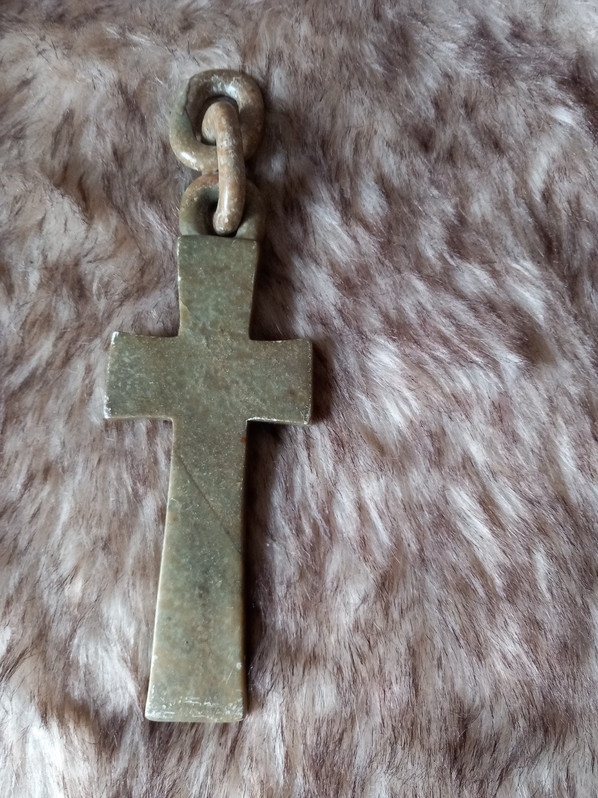 Antiek stenen/marmer kruis met ketting - Uniek decoratiestuk, Antiek en Kunst, Ophalen of Verzenden