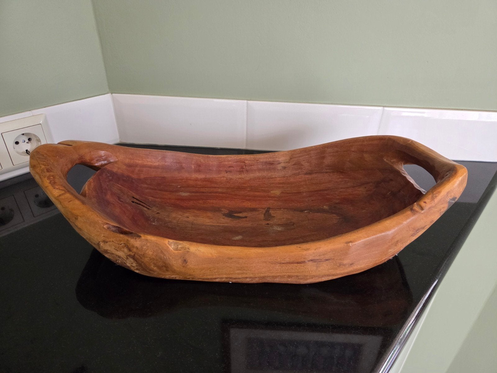 Decoratieve schaal van olijfhout - 50x23cm, Gebruikt, Schaal, Ophalen of Verzenden, Handgemaakt