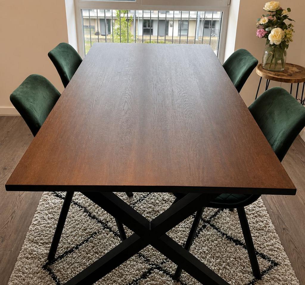 Leuke tafel met 4 velours stoelen, Ophalen, Gebruikt, Rechthoekig, 50 tot 100 cm