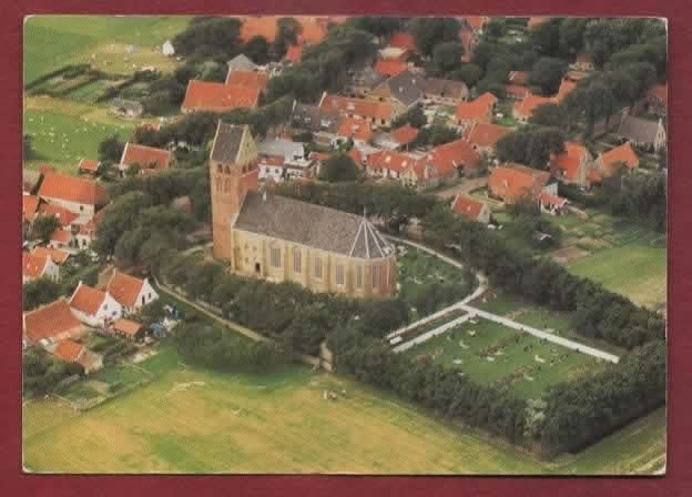 Ameland - Luchtfoto N.H. Kerk te Hollum - 1993 (p Leeuwarden, Verzamelen, Ophalen of Verzenden, 1980 tot heden, Gelopen, Waddeneilanden