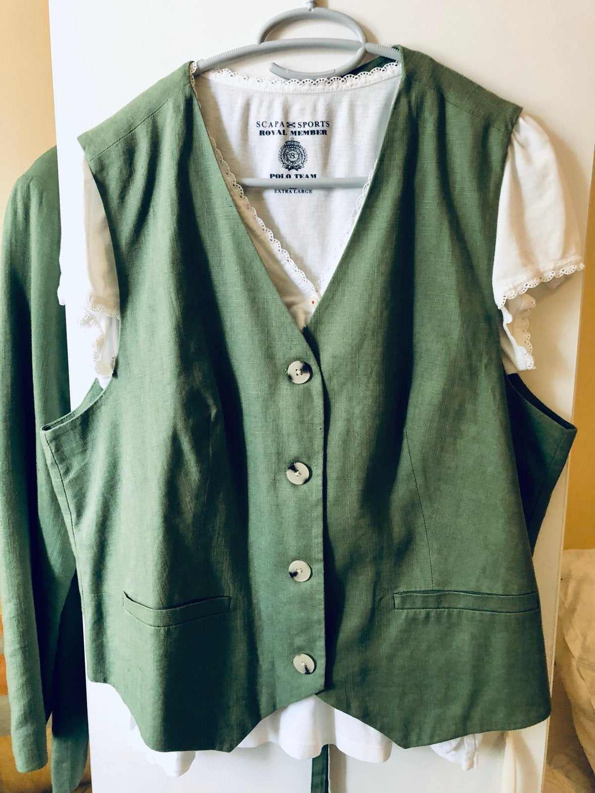 Groen linnen gilet van HEMA, maat L, Verzenden, Zo goed als nieuw, Maat 42/44 (L), Groen