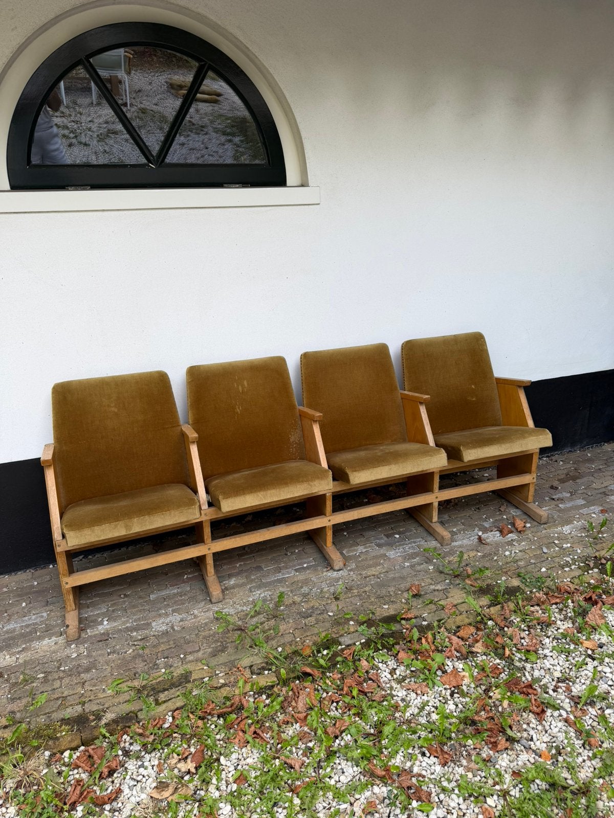 Bioscoopbank antiek veloursstof, Ophalen, Gebruikt, 75 tot 100 cm