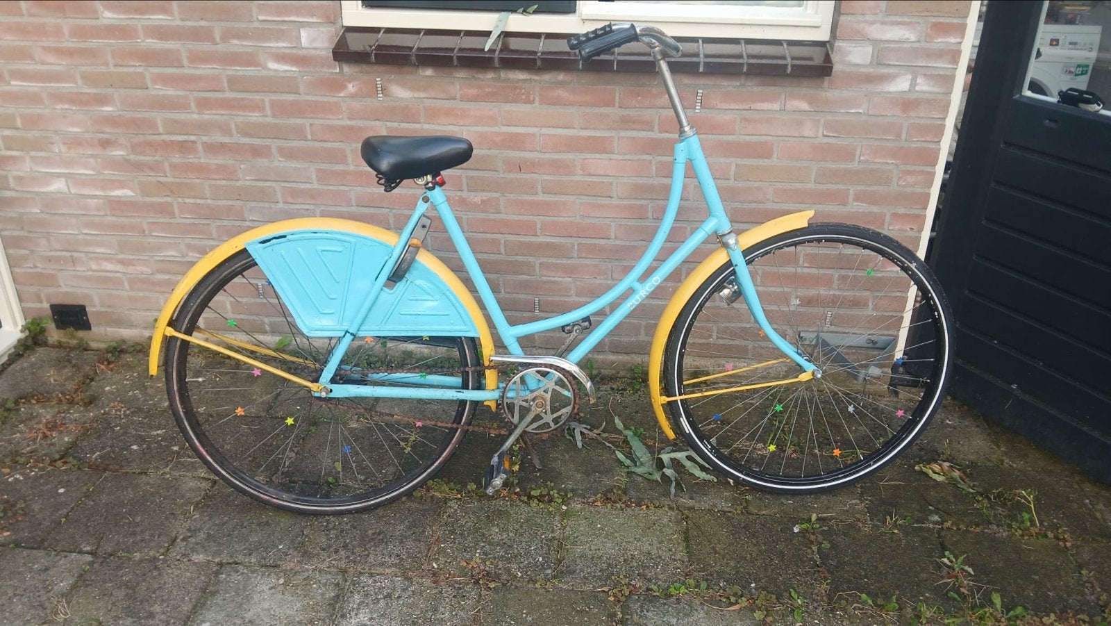 Damesfiets - Blauw/Geel - Gebruikt, Terugtraprem, Ophalen, Overige merken, 53 tot 56 cm