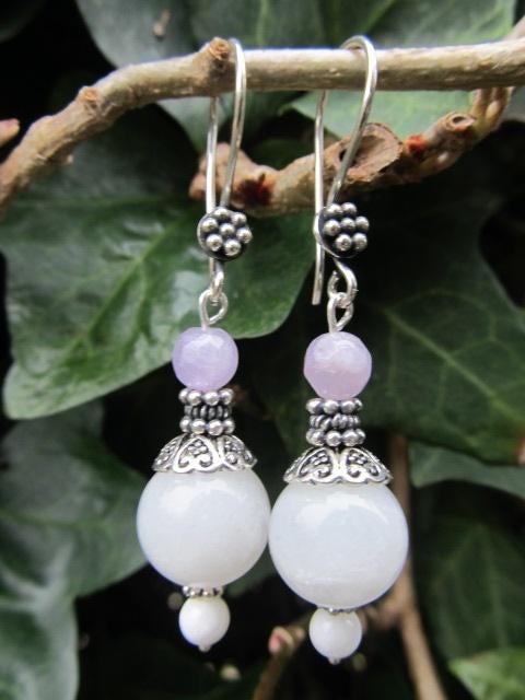 Oorbellen White Moonlight maansteen-jade zilver, Ophalen, Nieuw