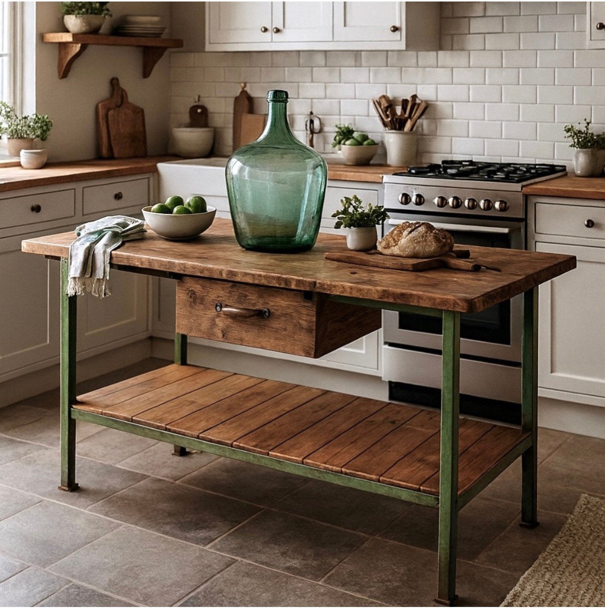 Foto 4 van Oude werkbank, vintage dressoir, industriële toonbank, kast