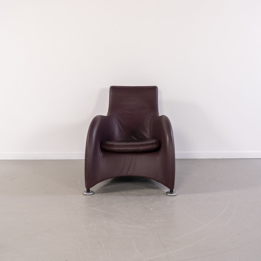 Montis Loge Fauteuil + Voetenbank Aubergine Leder, Niet ingevuld, Zo goed als nieuw, Niet ingevuld, Niet ingevuld