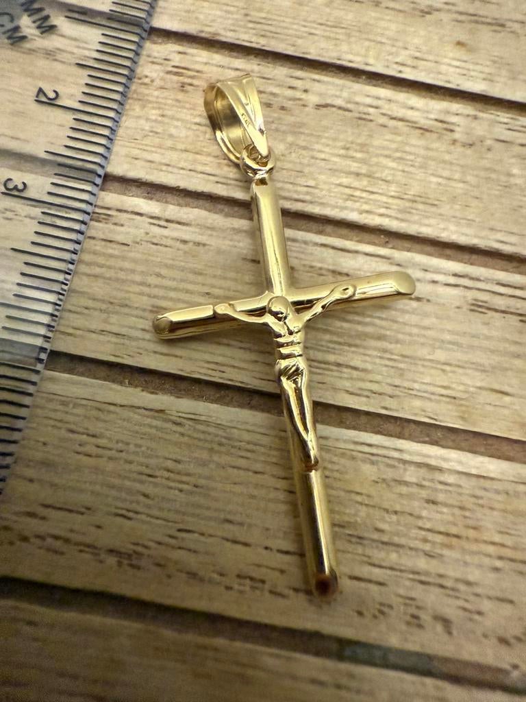 Prachtige 14 karaats gouden kruis hanger met jezus, Sieraden, Tassen en Uiterlijk, Kettinghangers, Ophalen of Verzenden, Nieuw