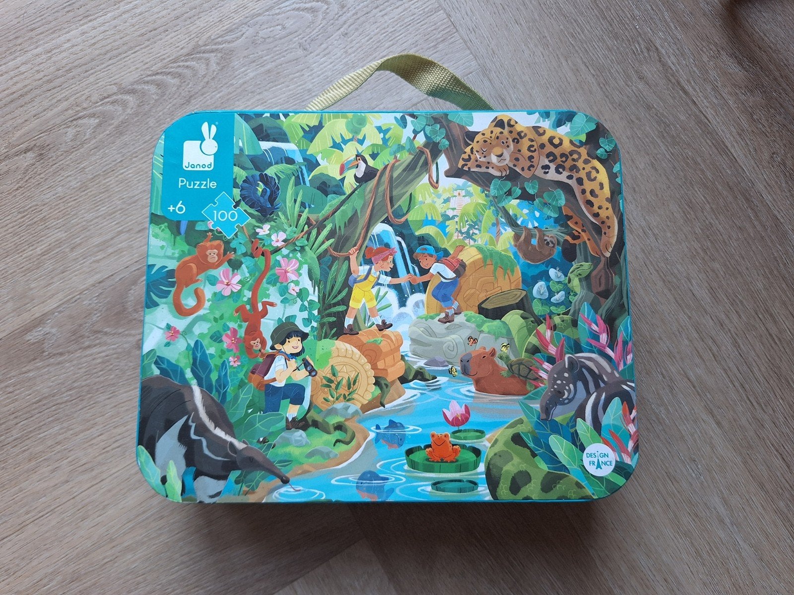 Janod Puzzel Jungle 100 stukjes in koffer, Ophalen, Meer dan 50 stukjes, Gebruikt, 6 jaar of ouder