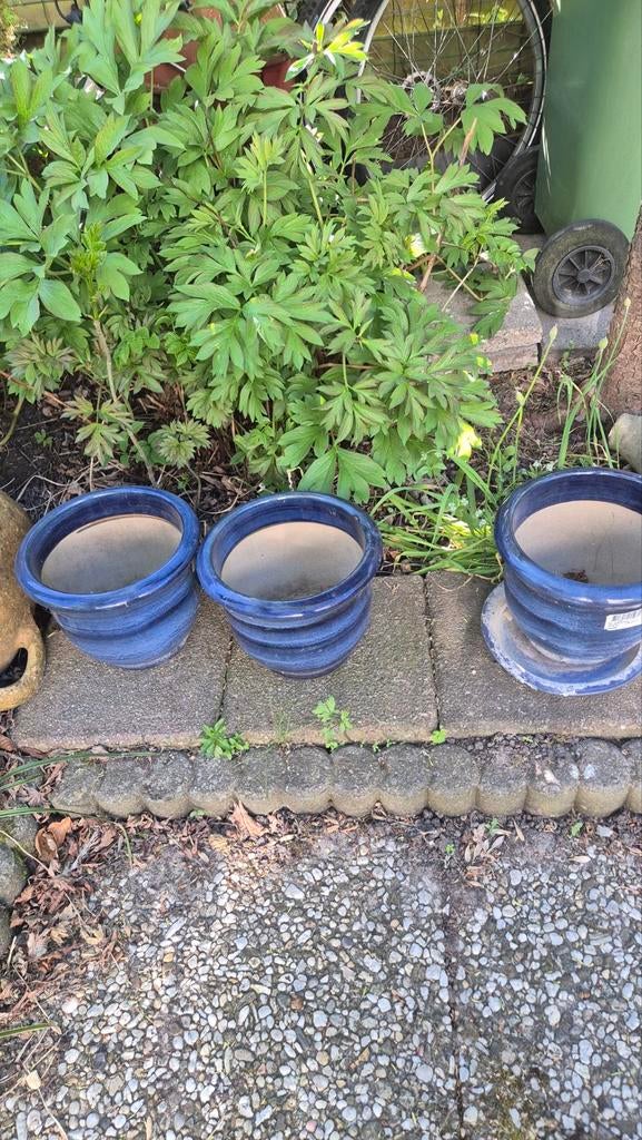3 mooi blauw plantenpotten, Ophalen, Rond, Aardewerk, Minder dan 40 cm