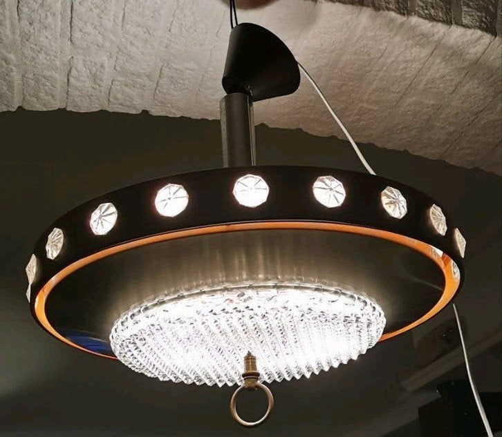 Vintage Space Age lamp met Kristallen Schijf, Ophalen, Gebruikt, Glas, Minder dan 25 cm