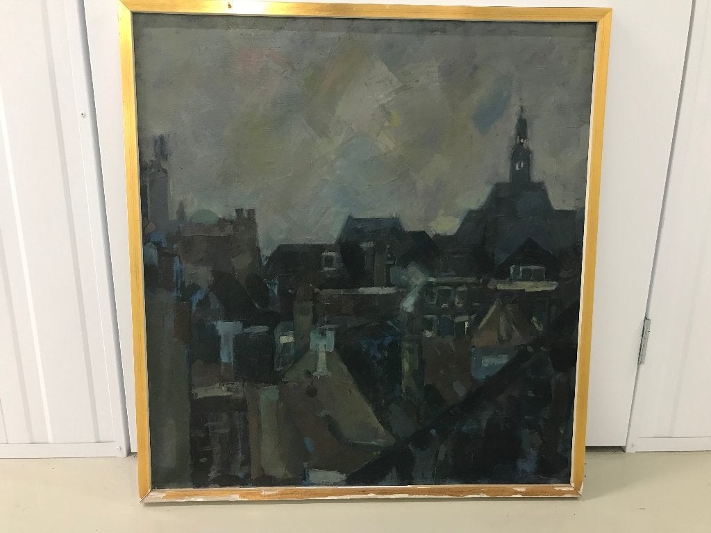 olieverf doek den haag joodse wijk, Doek, Expressionistisch, Ophalen of Verzenden, Gesigneerd