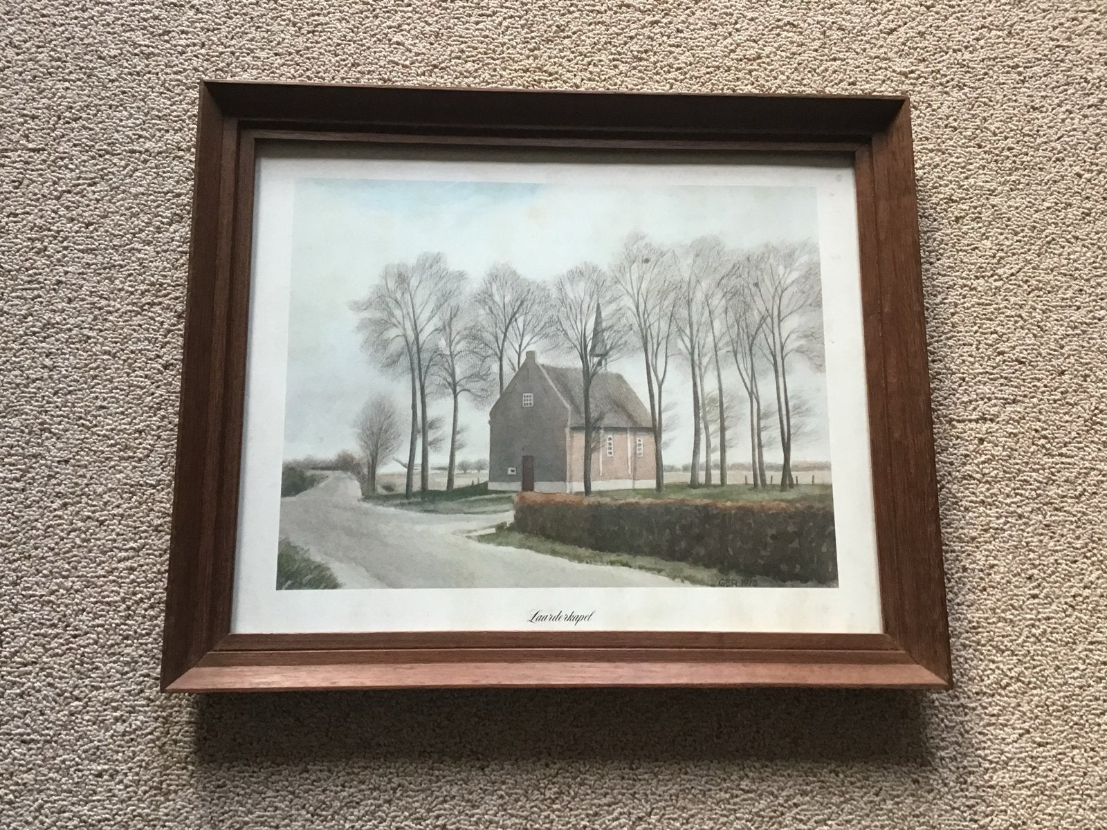 Prent Laarder Kapel Sint Sebastiaan in houten lijst, Ophalen, Architectuur, Ingelijst
