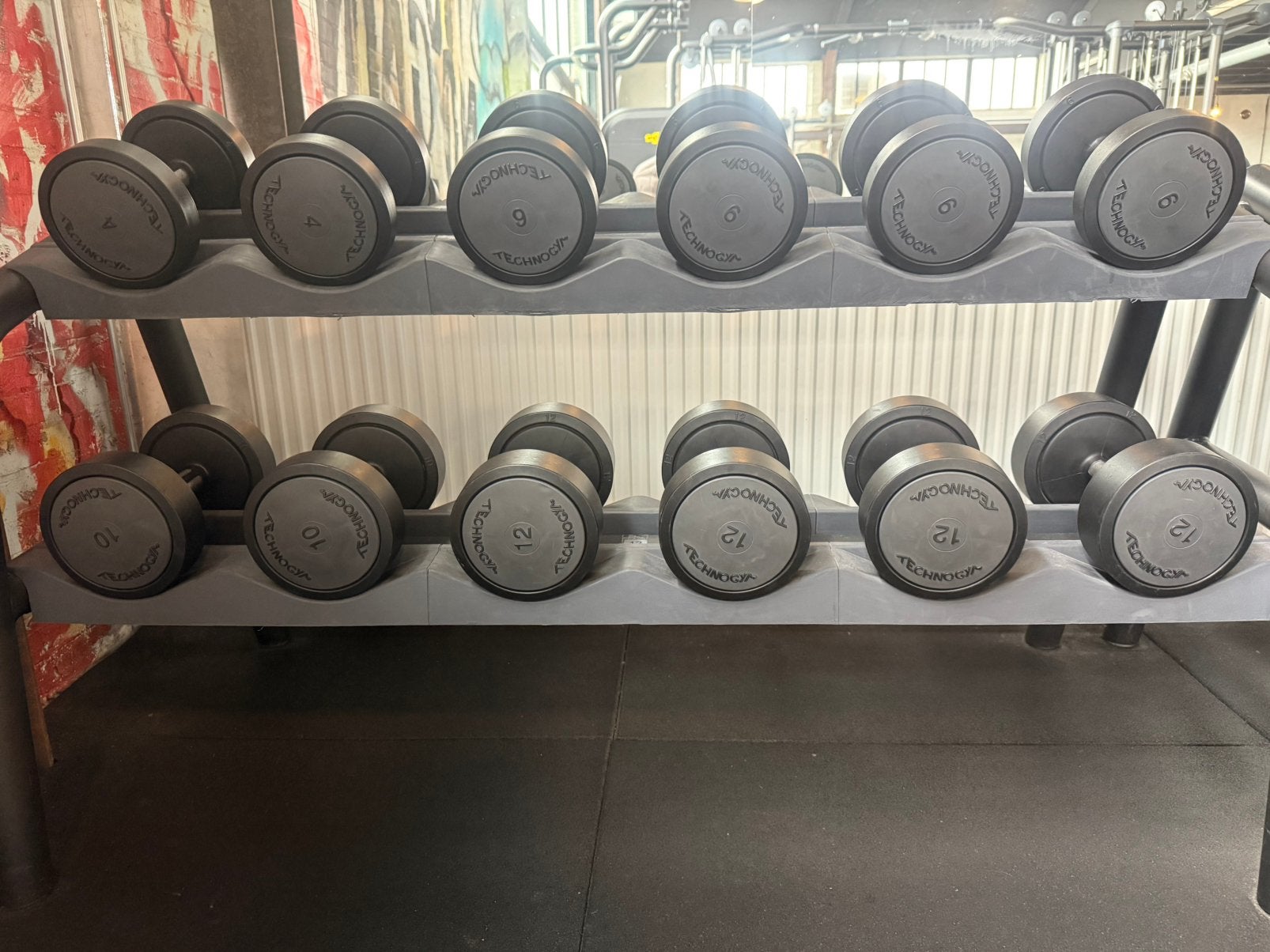 Technogym Dumbbells 4 t/m 42 kg + 4 Dumbbell Racks, Sport en Fitness, Fitnessmaterialen, Zo goed als nieuw, Dumbbell, Ophalen