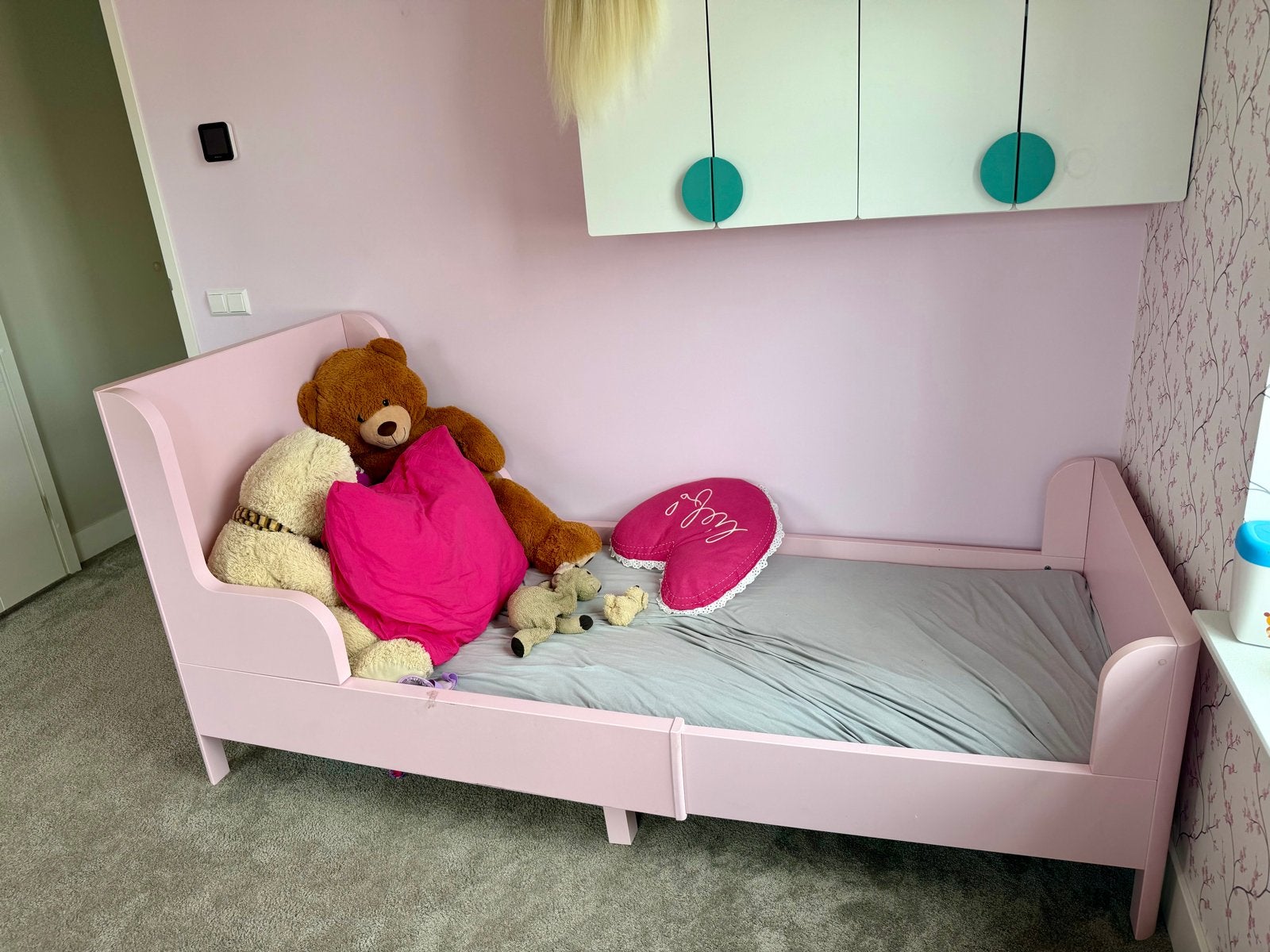 Roze kinderbed met lattenbodem IKEA meegroeibed, Ophalen, Gebruikt, 70 tot 85 cm, Lattenbodem