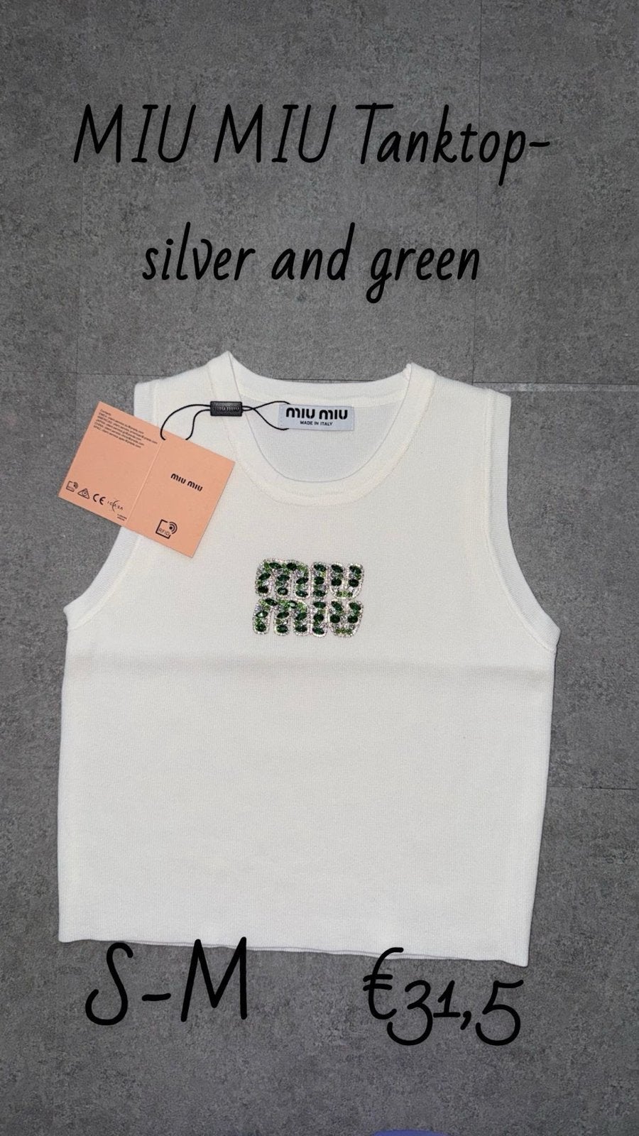 Miu Miu Tanktop - Zilver en Groen, Wit, Nieuw, Ophalen of Verzenden, Maat 36 (S)