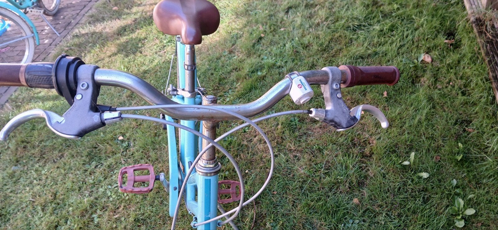 Leuke turquoise kinderfiets met versnellingen, Ophalen, Gebruikt, Velgrem, Minder dan 16 inch