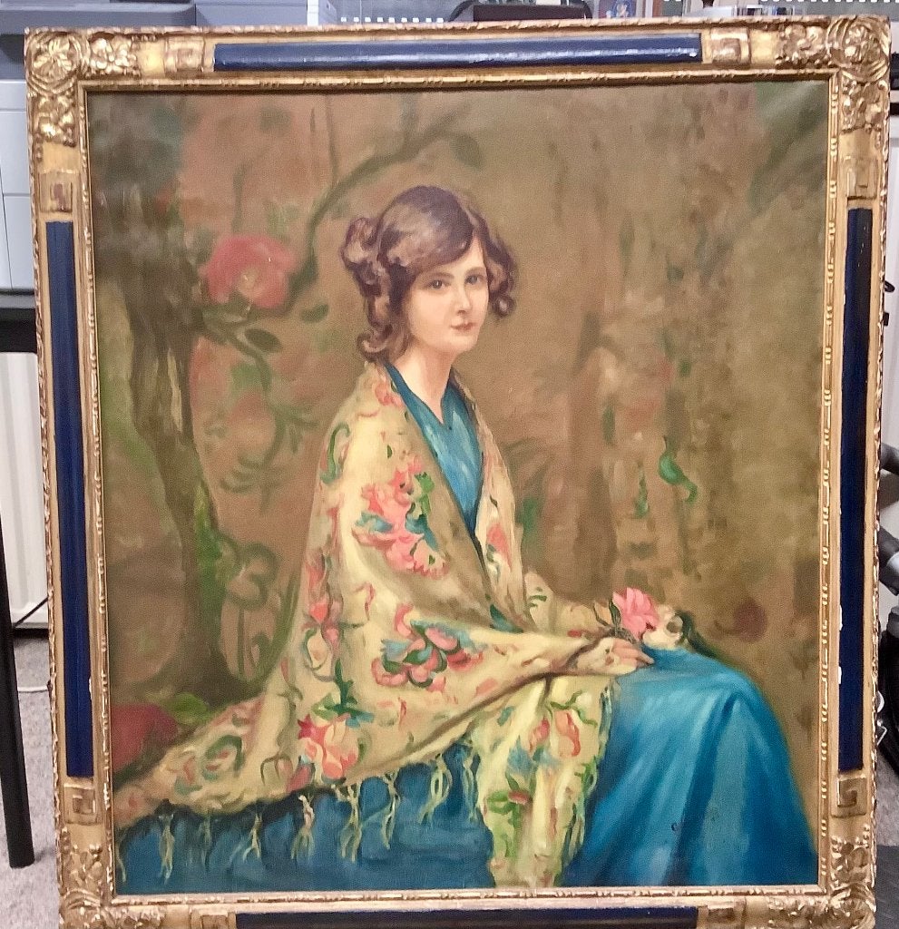 Olieverfschilderij met rijk gedecoreerde antieke lijst, Ophalen, Doek, Portret of Personen, Impressionistisch