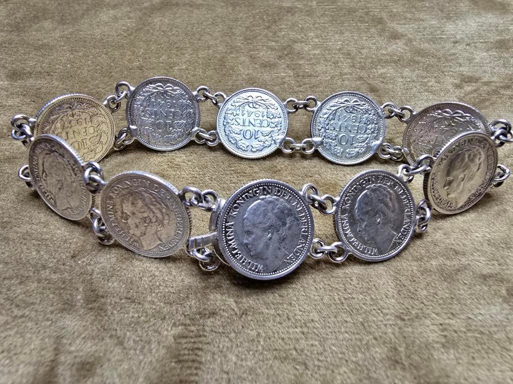 Zilveren dubbeltjes armband, Sieraden, Tassen en Uiterlijk, Armbanden, Ophalen of Verzenden, Zo goed als nieuw, Zilver, Zilver