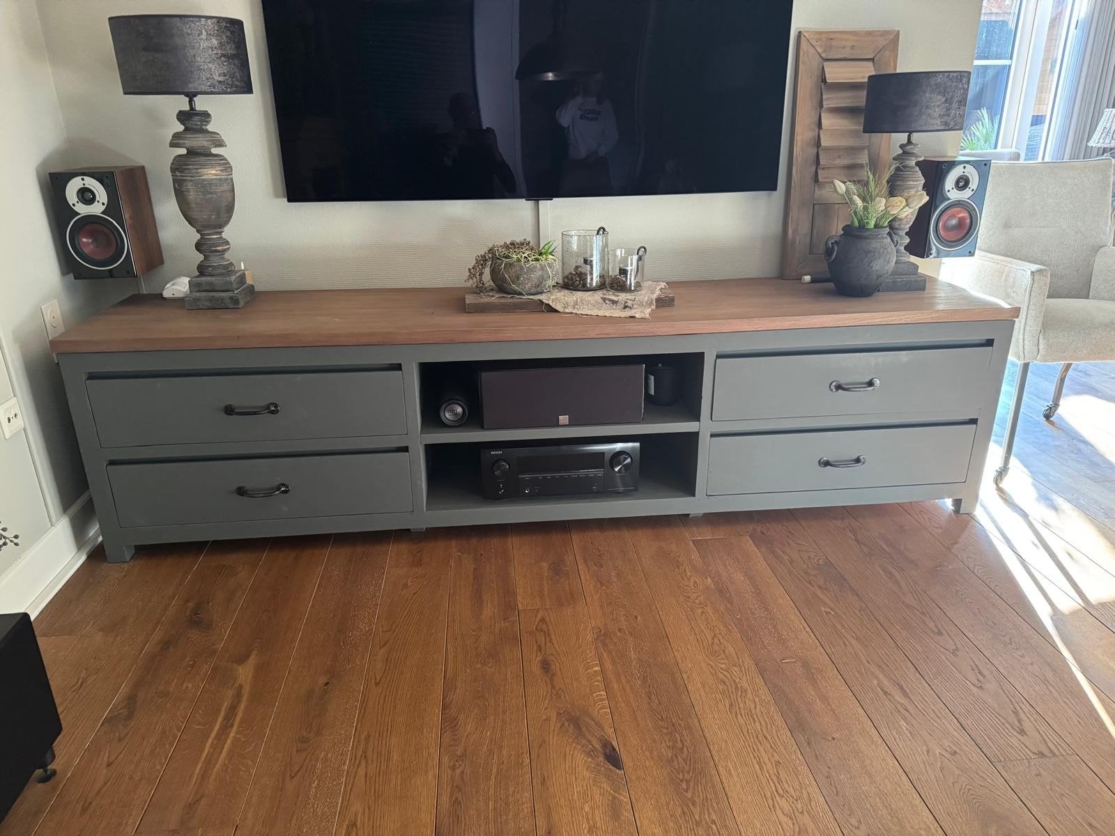 Teakhouten TV-meubel 240x60x50cm geverfd, Ophalen, Gebruikt, Teakhout, 200 cm of meer