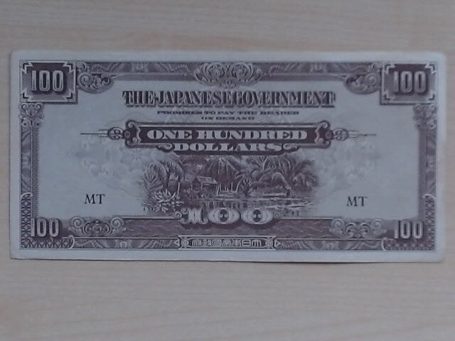 bankbiljet Malaya 100 dollar, Ophalen, Zuidoost-Azië, Los biljet