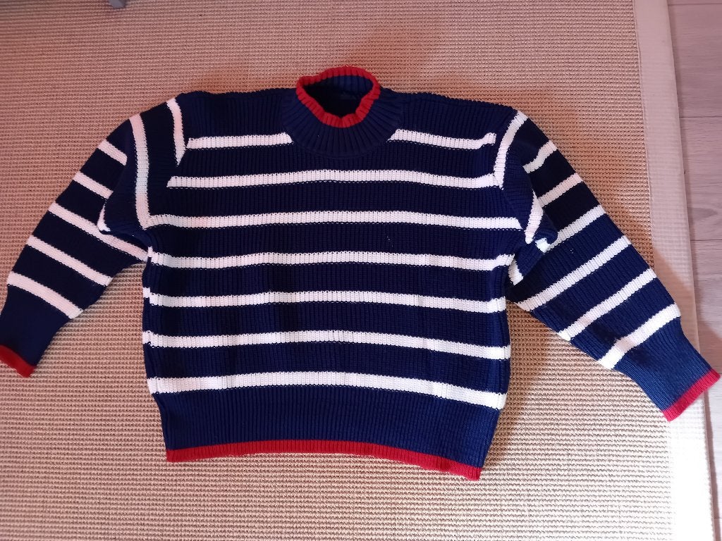 Blauw wit gestreepte trui met rode biezen S M 36 38 40, Maat 38/40 (M), Blauw, Ophalen of Verzenden, Zo goed als nieuw