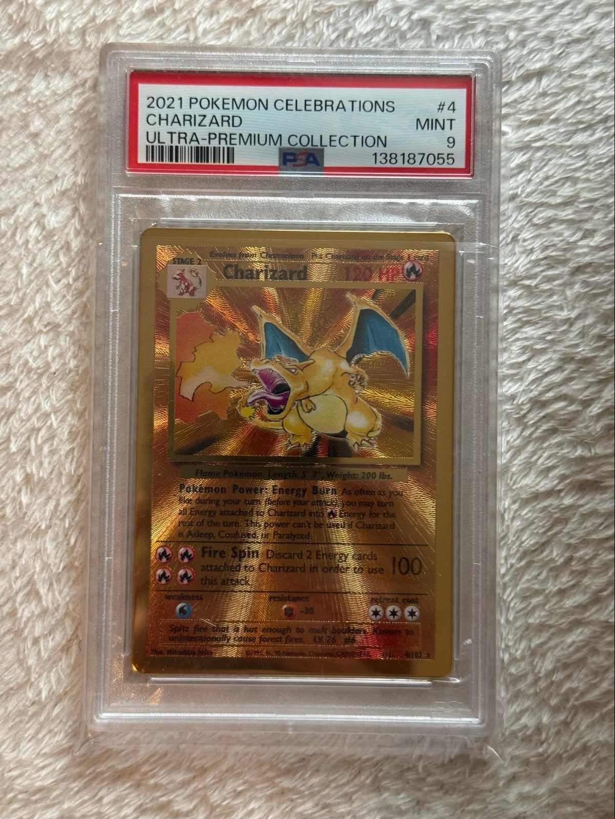 Charizard 4#Celebrations Promo Metal Kaart PSA 9 Mint, Ophalen of Verzenden, Zo goed als nieuw, Losse kaart, Foil