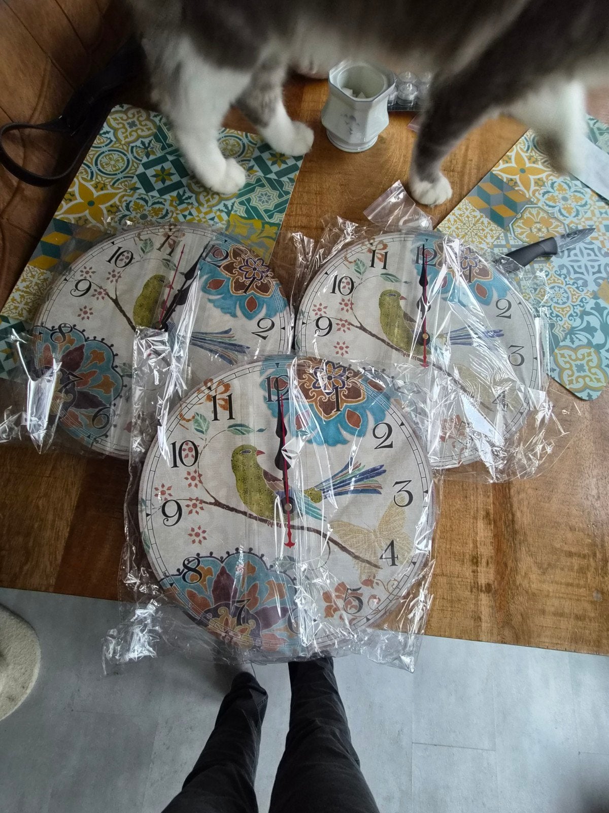 Set van 3 klokken met vogel motief, Landelijk, Analoog, Werkt op batterijen, Nieuw