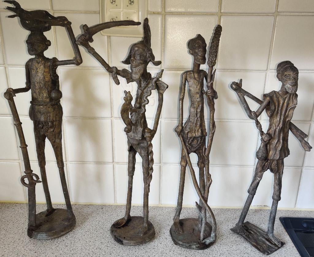 4x Afrikaanse Art beelden van brons, Antiek en Kunst, Ophalen, Art deco, Brons, Beeld