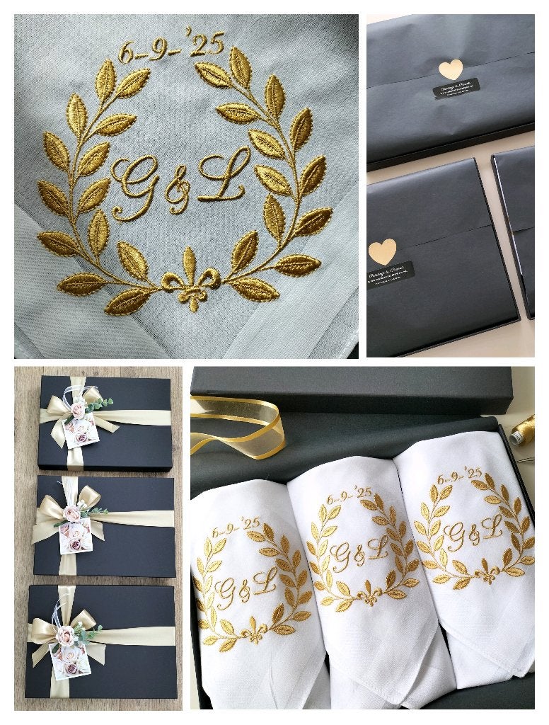 Luxe geborduurde zakdoeken gepersonaliseerd in geschenkdoos, Verzenden, Nieuw