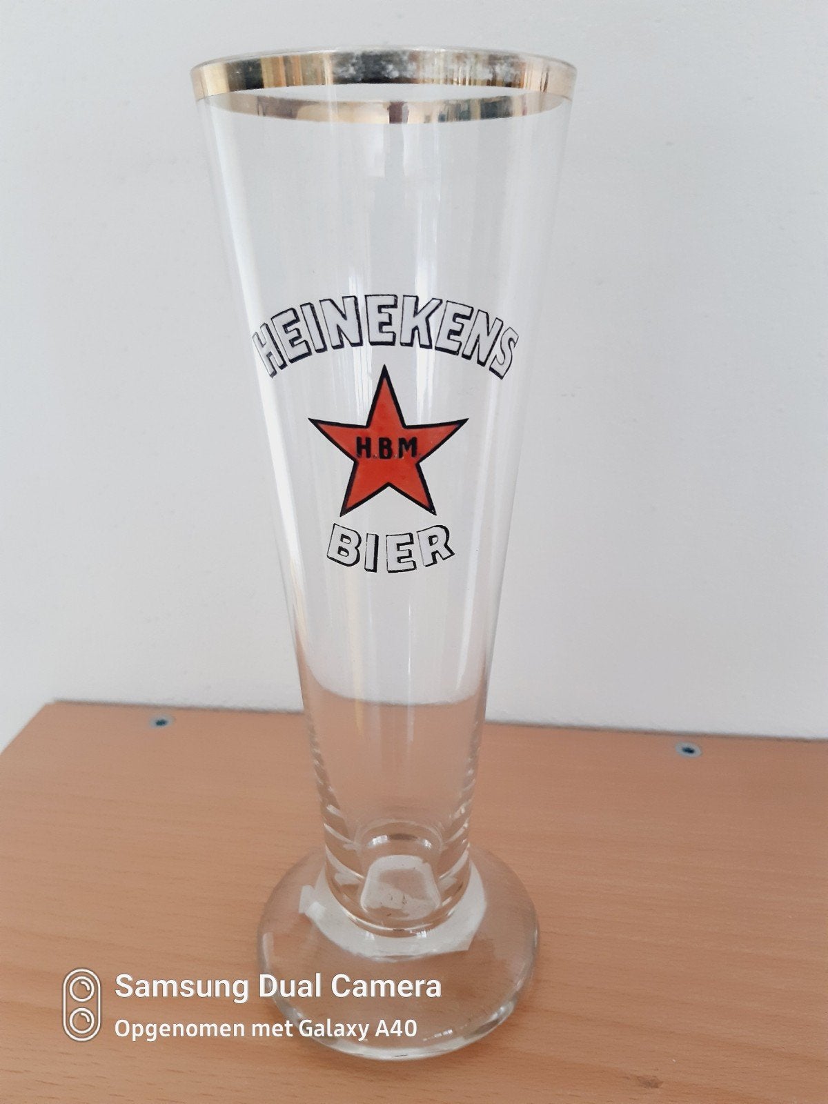 Mooie emaile Heineken.s bier glas 20,5 cm, Verzamelen, Biermerken, Ophalen of Verzenden, Zo goed als nieuw, Glas of Glazen, Heineken