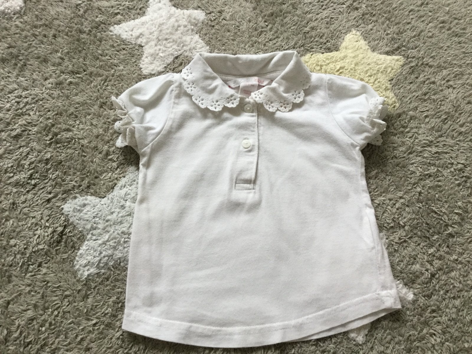 H&M Wit Polo Shirtje met Kanten Kraagje - Maat 68, Ophalen of Verzenden, Zo goed als nieuw, Meisje