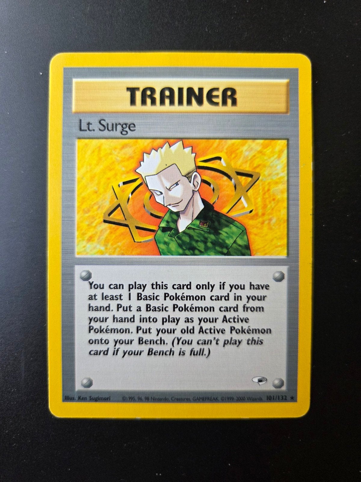 Lt. Surge 101/132 Rare Pokemon 2000 Gym Heroes vintage wotc, Ophalen of Verzenden, Zo goed als nieuw, Losse kaart, Foil