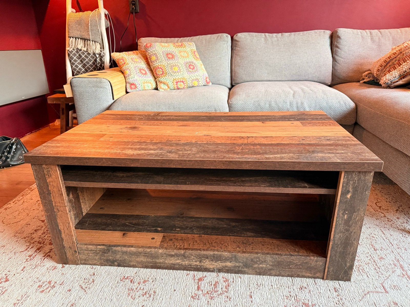 Houten salontafel met liftend blad, Ophalen, Gebruikt, 100 tot 150 cm, 50 tot 100 cm