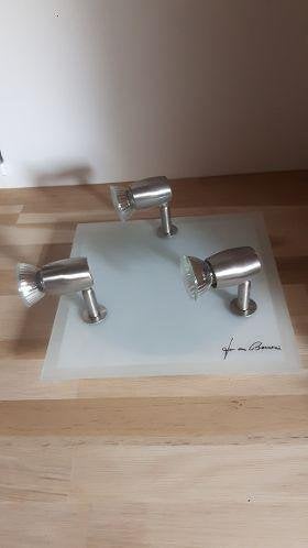 Jan des Bouvrie plafondlamp met melkglas 3 spots en 1 spot, Huis en Inrichting, Modern, Verstelbaar, Plafondspot, Ophalen of Verzenden