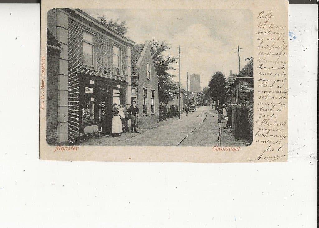 Monster Choorstraat met spoor en Fam Schouten 3-4-1902, Ophalen of Verzenden, Voor 1920, Gelopen, Zuid-Holland