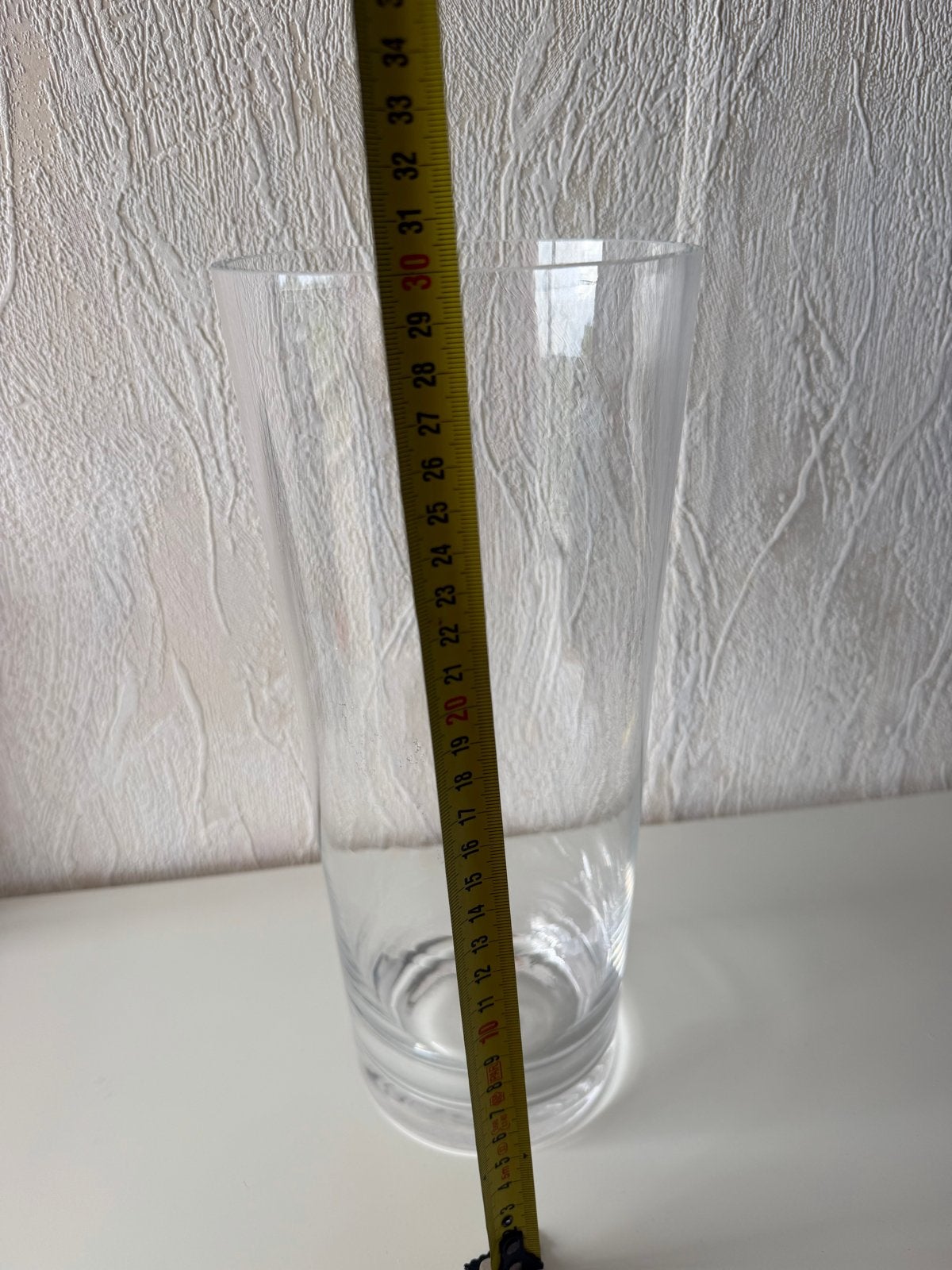Grote glazen vaas - 30 cm hoog, 13 cm diameter, Ophalen of Verzenden, Zo goed als nieuw, Transparant, Glas