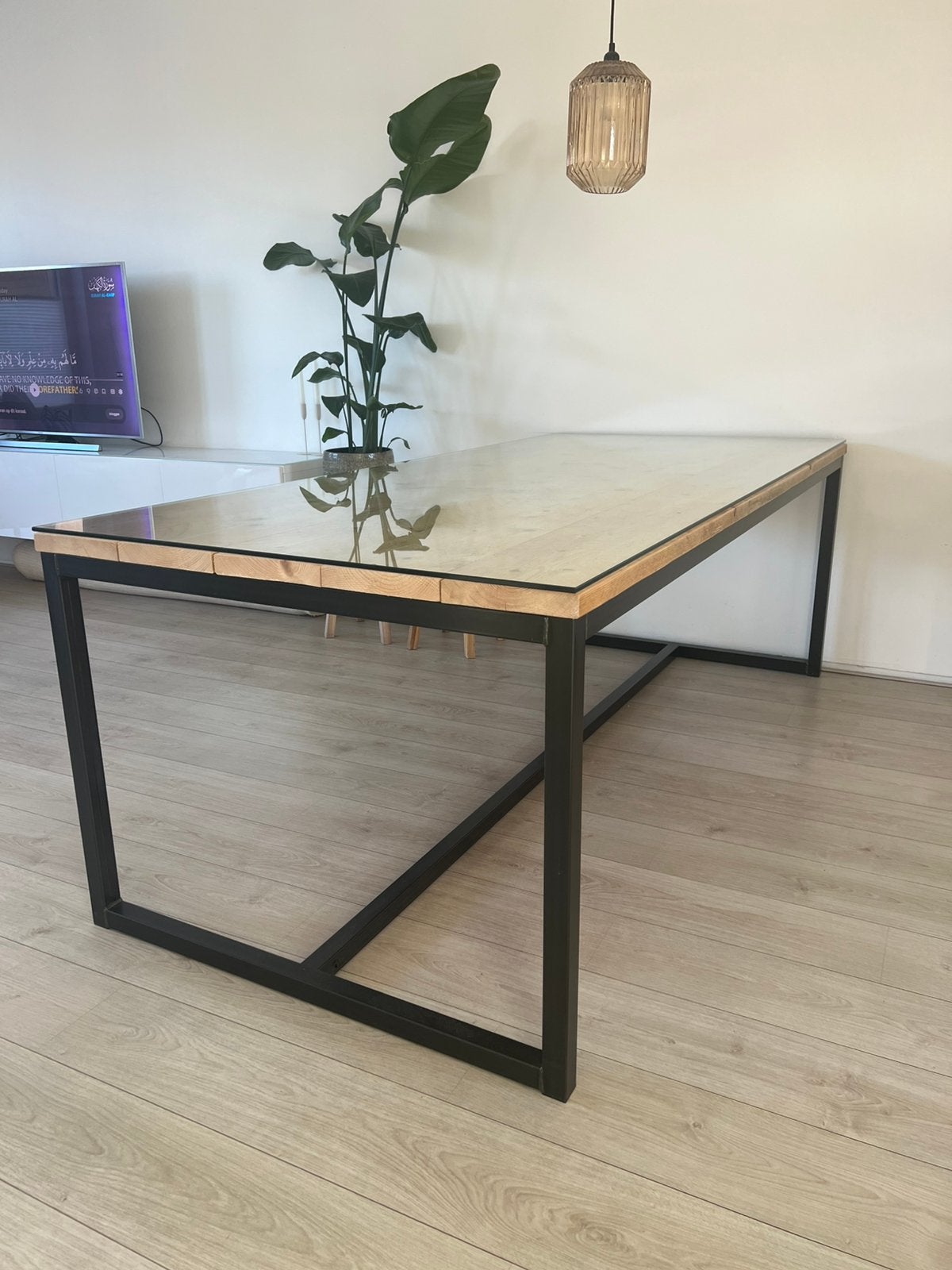 Eettafel, Huis en Inrichting, Tafels | Sidetables, Ophalen, 200 cm of meer, Zo goed als nieuw, 25 tot 50 cm