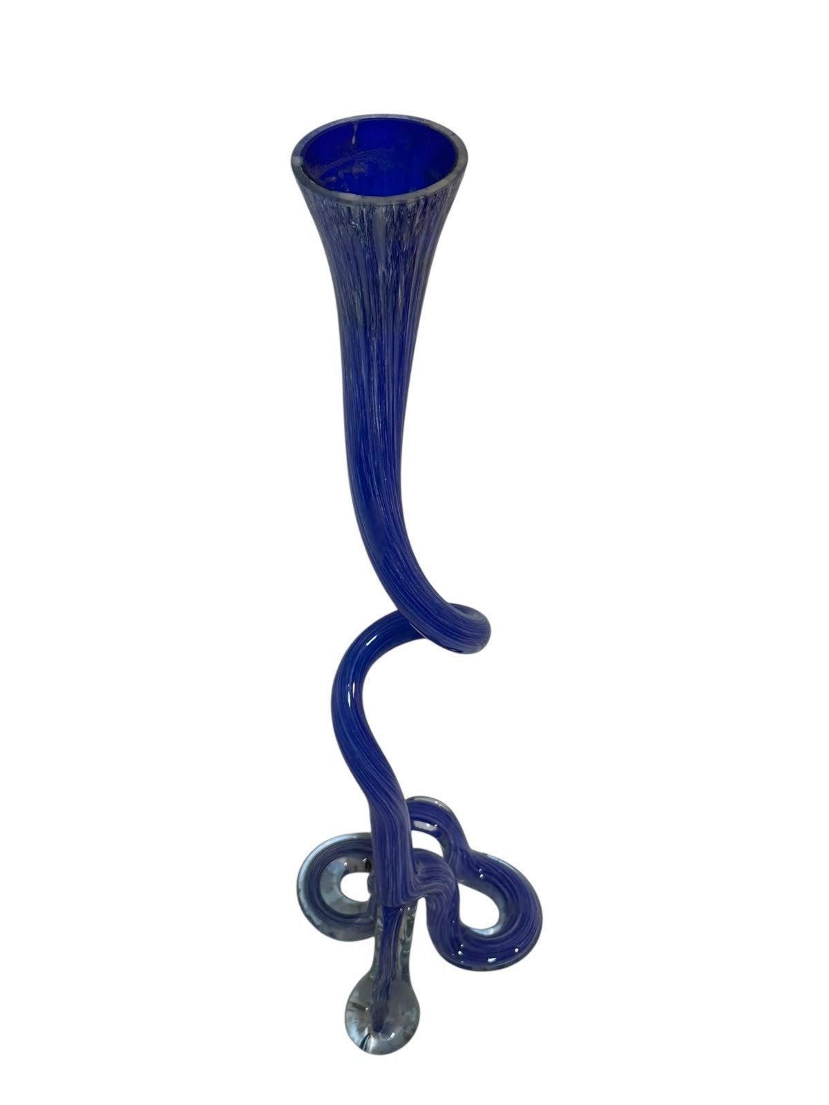 Vintage vaas jaren 60 kobalt blauwe trompetvaas handgeblazen, Huis en Inrichting, Woonaccessoires | Vazen, Handgemaakt, Blauw