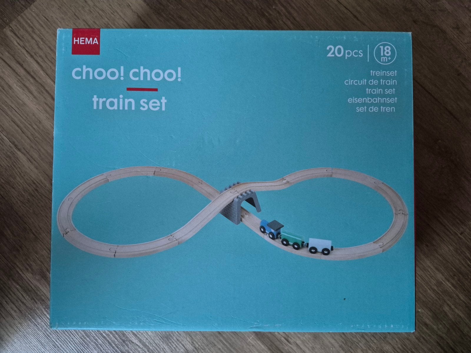HEMA choo! choo! train set, een 20-delige houten treinset, Kinderen en Baby's, Speelgoed | Houten speelgoed, Ophalen, Nieuw, Duw- of Trekspeelgoed