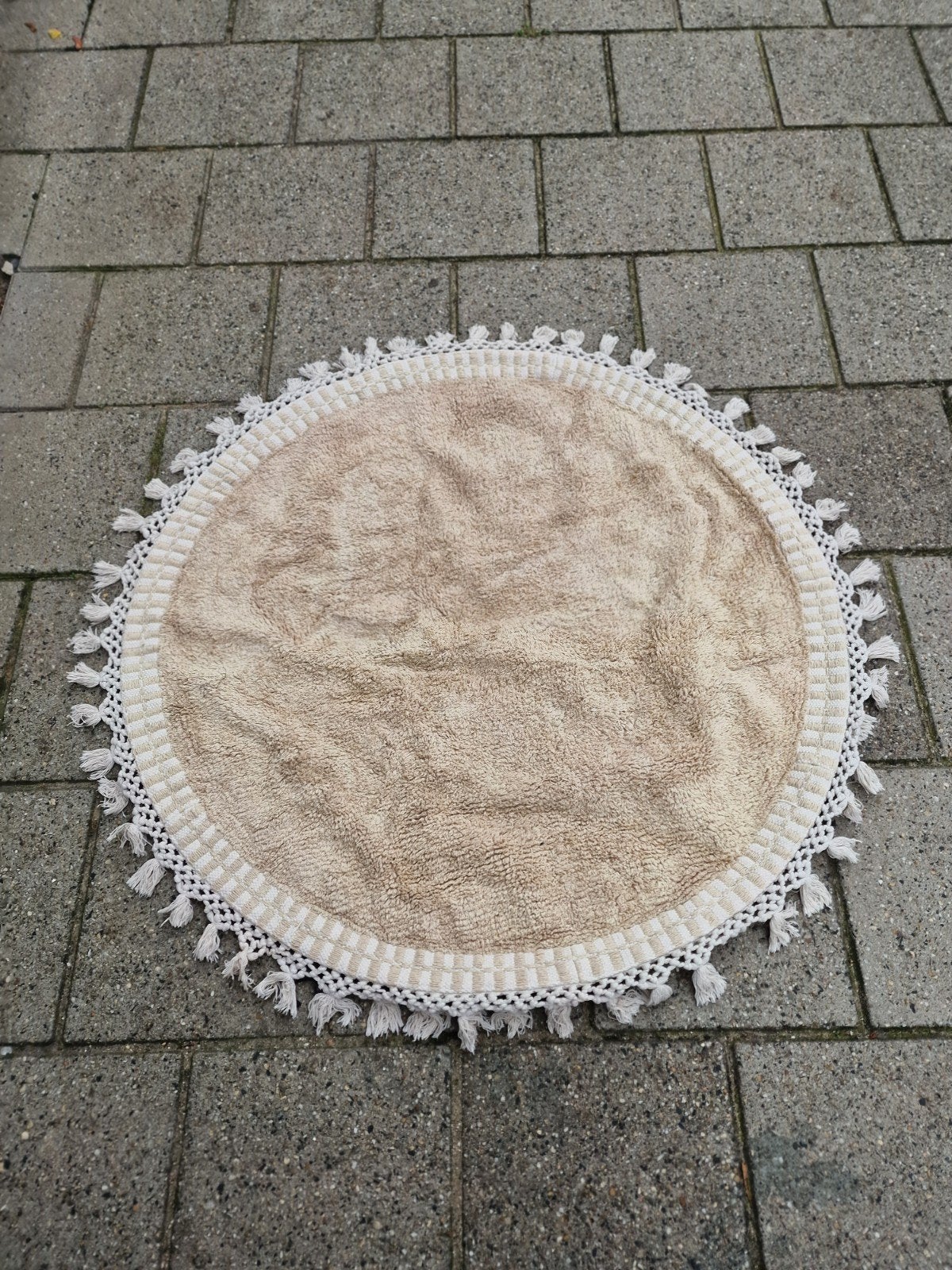 Rond kleed met franjes - Beige/Crème, Huis en Inrichting, Ophalen, Crème, 50 tot 100 cm, Rond