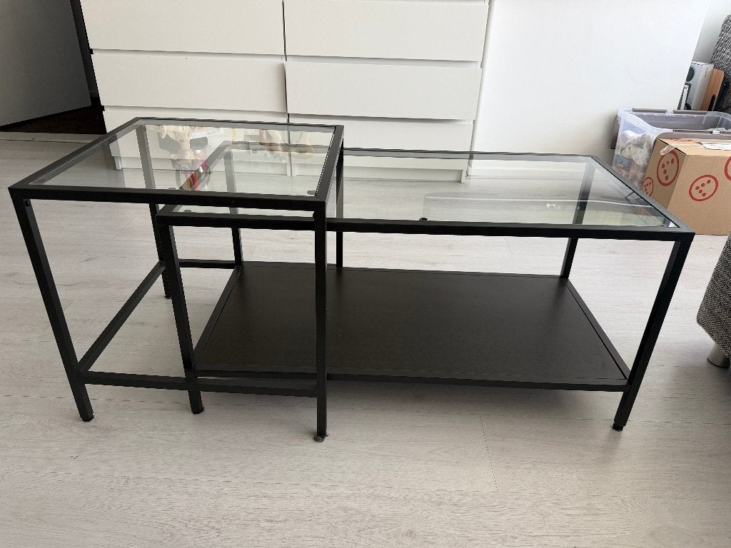 Industriele bijzettafel met glazen blad, Industrieel Minimalistisch, 75 cm of meer, Rechthoekig, Ophalen
