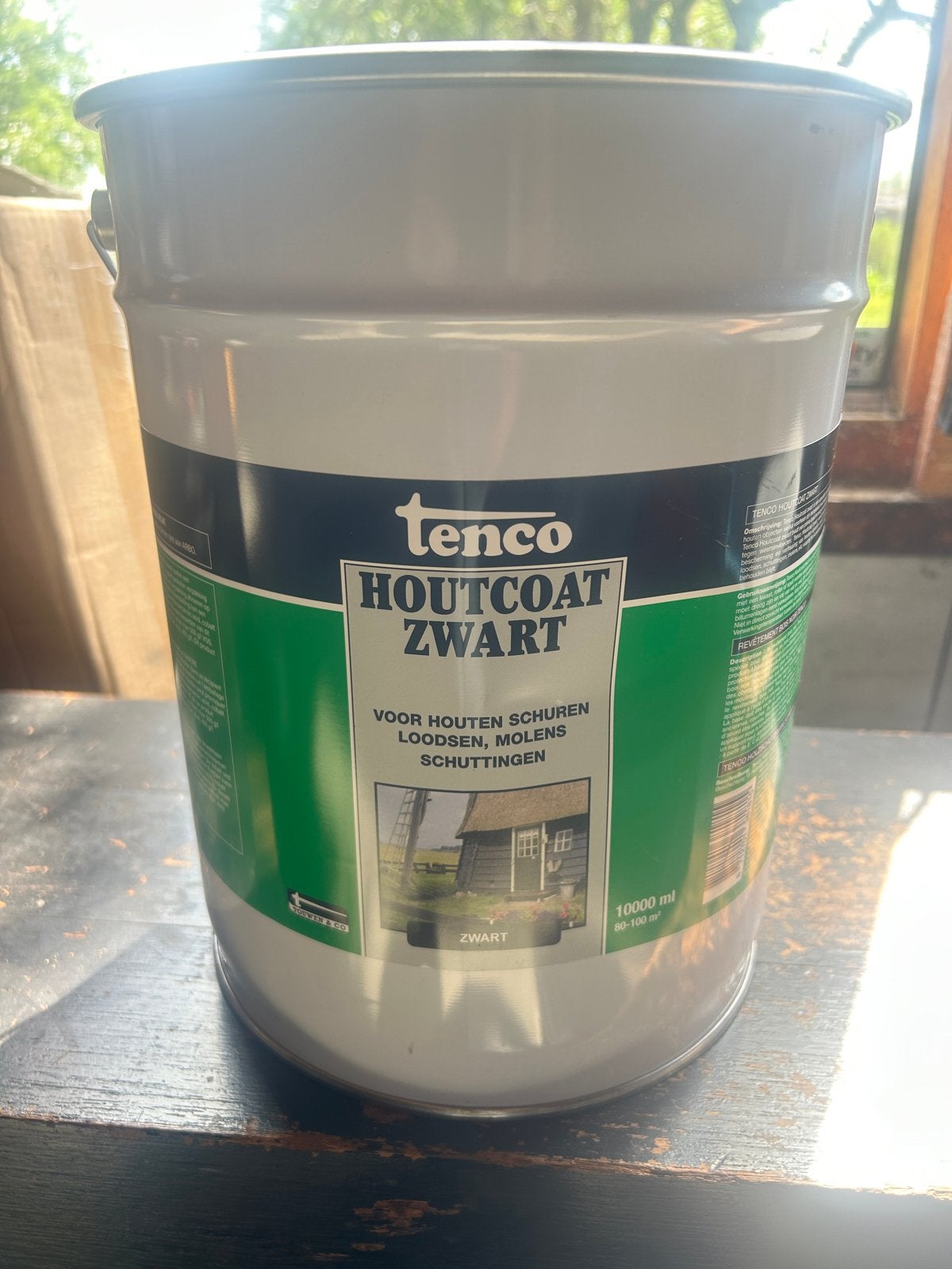 Nieuwe Tenco Houtcoat Zwart 10 Liter - Ongeopend, Zwart, Nieuw, Beits, Ophalen of Verzenden
