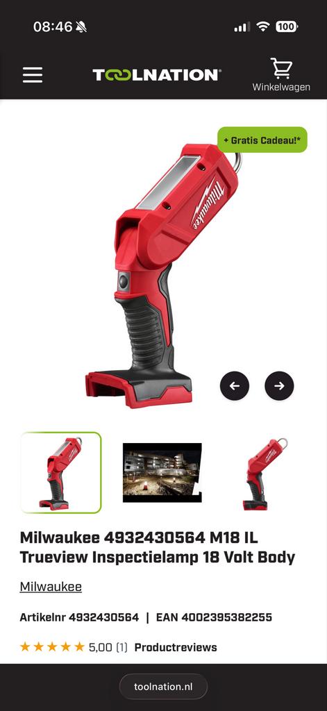 Milwaukee M18 IL-0 Accu LED Inspectielamp 18V (Body), Ophalen of Verzenden, Nieuw, Minder dan 50 watt, Lamp