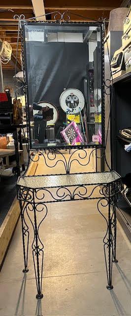 Smeedijzeren Kaptafel met Spiegel – Vintage Halmeubel, Ophalen, Rechthoekig, Minder dan 50 cm