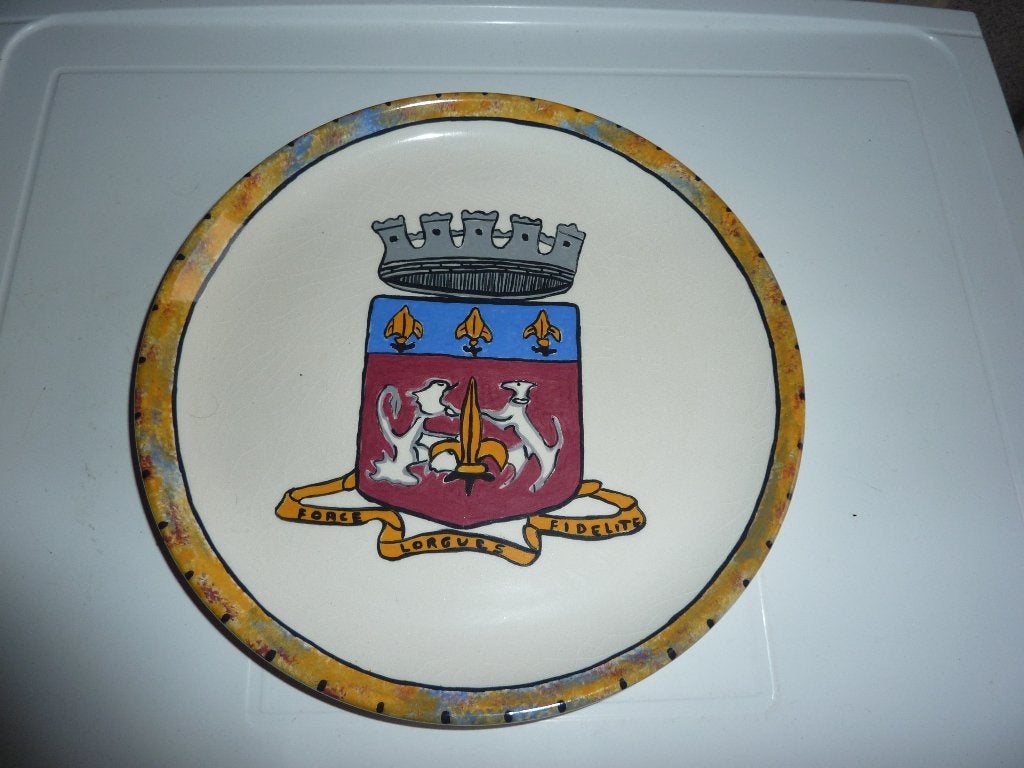 oude schotel wandbord wapen hand beschilderd, Ophalen of Verzenden