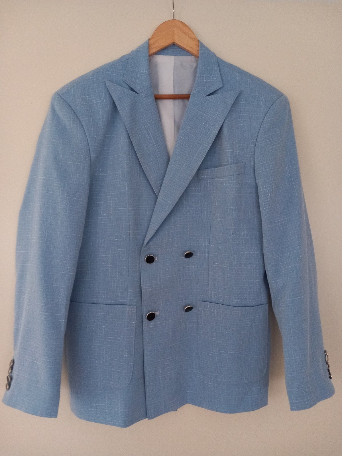 double breasted blazer/colbert Blauw Katoen Maat 48 Zomer, Onbekend, Ophalen of Verzenden, Gedragen, Maat 48/50 (M)